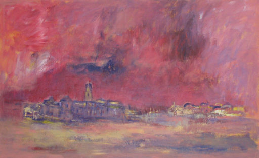 2008 Acrylique - Ville lointaine mauve 60x100 avec cadre